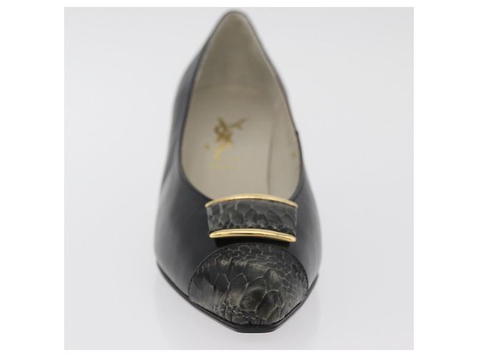 Décolleté in pelle nera e oro SAINT LAURENT Auth ti3935 Nero D'oro - vista 11