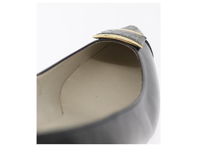 Décolleté in pelle nera e oro SAINT LAURENT Auth ti3935 Nero D'oro - vista 18