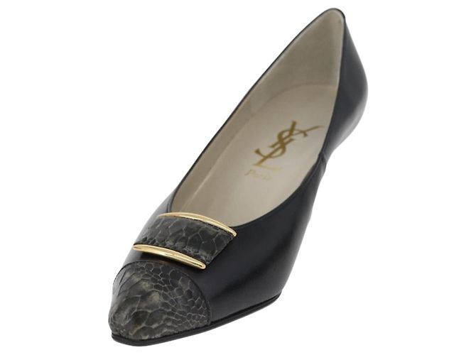 Décolleté in pelle nera e oro SAINT LAURENT Auth ti3935 Nero D'oro - vista 2