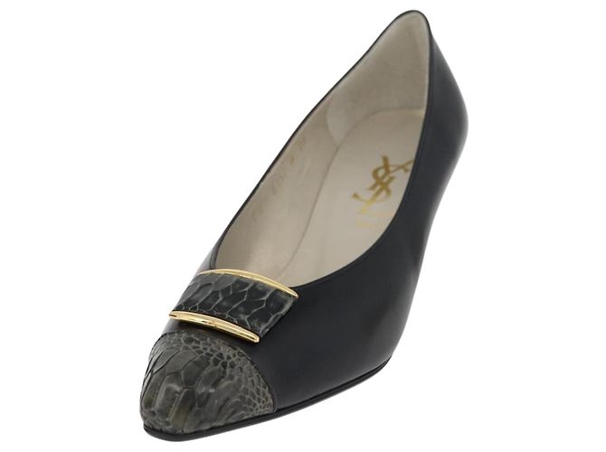 Décolleté in pelle nera e oro SAINT LAURENT Auth ti3935 Nero D'oro - vista 20