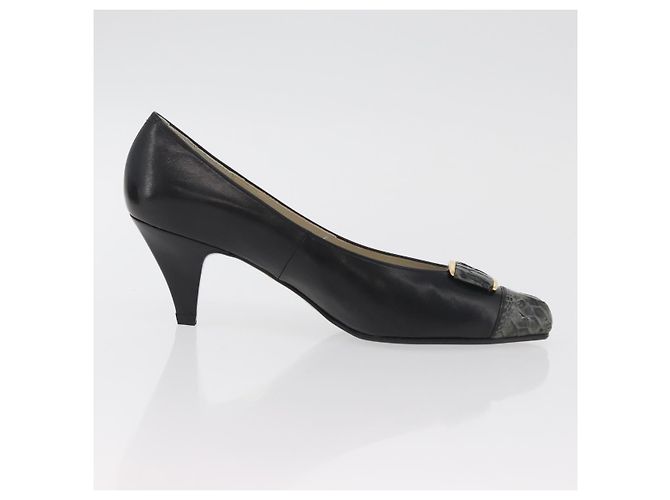Décolleté in pelle nera e oro SAINT LAURENT Auth ti3935 Nero D'oro - vista 22