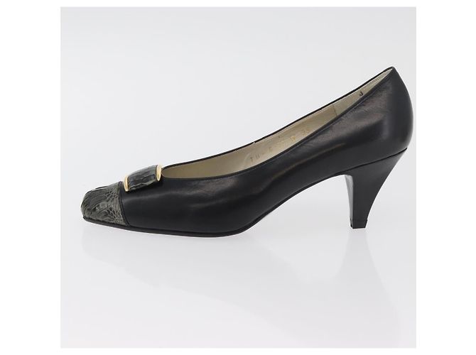 Décolleté in pelle nera e oro SAINT LAURENT Auth ti3935 Nero D'oro - vista 23