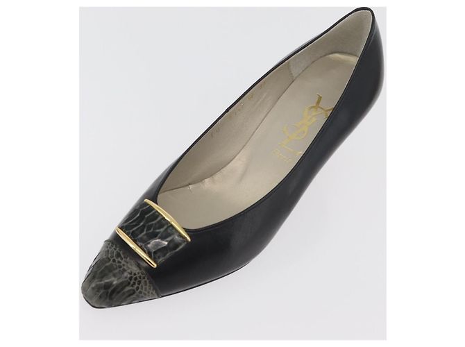 Décolleté in pelle nera e oro SAINT LAURENT Auth ti3935 Nero D'oro - vista 24