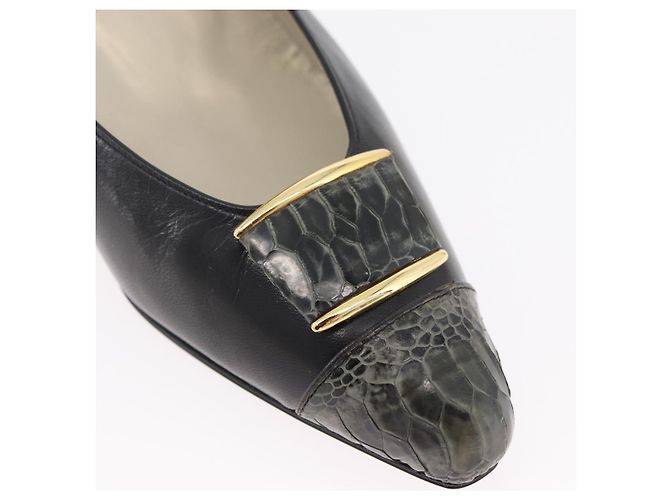 Décolleté in pelle nera e oro SAINT LAURENT Auth ti3935 Nero D'oro - vista 31