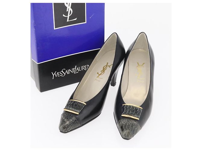 Décolleté in pelle nera e oro SAINT LAURENT Auth ti3935 Nero D'oro - vista 38