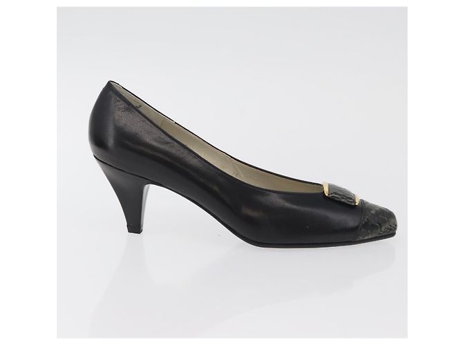 Décolleté in pelle nera e oro SAINT LAURENT Auth ti3935 Nero D'oro - vista 4