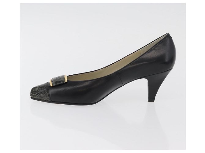 Décolleté in pelle nera e oro SAINT LAURENT Auth ti3935 Nero D'oro - vista 5