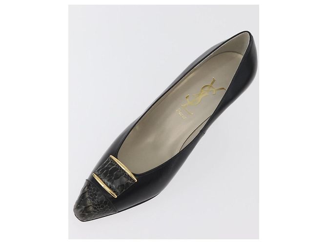 Décolleté in pelle nera e oro SAINT LAURENT Auth ti3935 Nero D'oro - vista 6