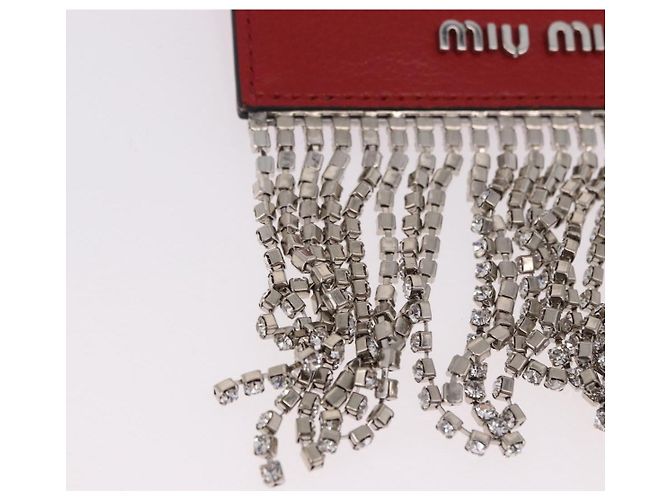Miu Miu Chain Shoulder Card Case Leather Red Silver Auth 182957SM Silvery - view 15