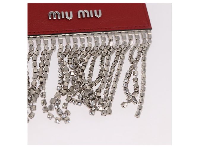 Miu Miu Chain Shoulder Card Case Leather Red Silver Auth 182957SM Silvery - view 16