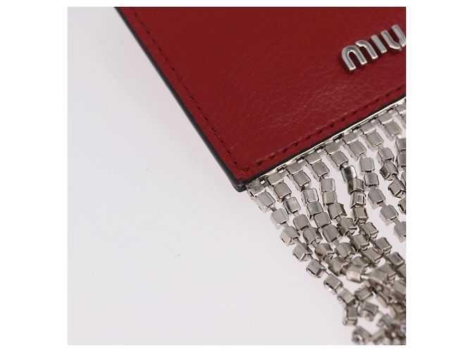 Miu Miu Chain Shoulder Card Case Leather Red Silver Auth 182957SM Silvery - view 17