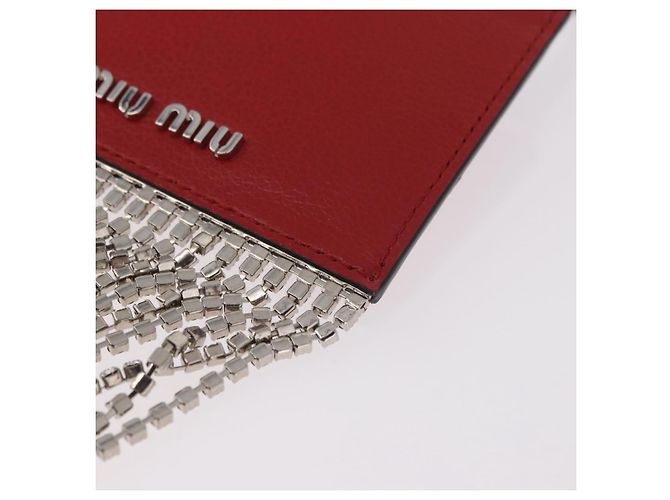 Miu Miu Chain Shoulder Card Case Leather Red Silver Auth 182957SM Silvery - view 18
