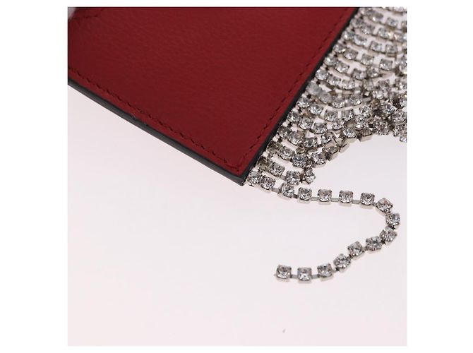 Miu Miu Chain Shoulder Card Case Leather Red Silver Auth 182957SM Silvery - view 19
