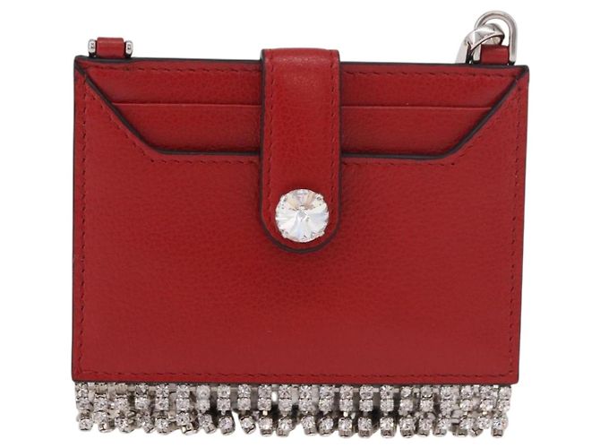 Miu Miu Chain Shoulder Card Case Leather Red Silver Auth 182957SM Silvery - view 2