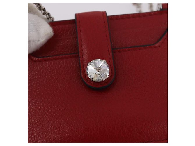 Miu Miu Chain Shoulder Card Case Leather Red Silver Auth 182957SM Silvery - view 20