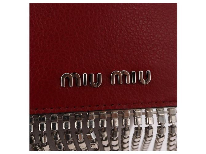 Miu Miu Chain Shoulder Card Case Leather Red Silver Auth 182957SM Silvery - view 21