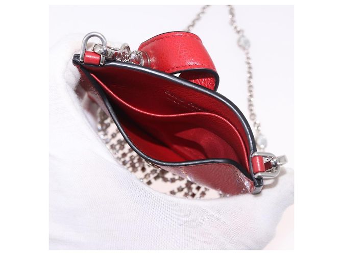 Miu Miu Chain Shoulder Card Case Leather Red Silver Auth 182957SM Silvery - view 22