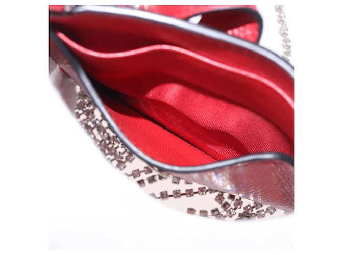 Miu Miu Chain Shoulder Card Case Leather Red Silver Auth 182957SM Silvery - view 23