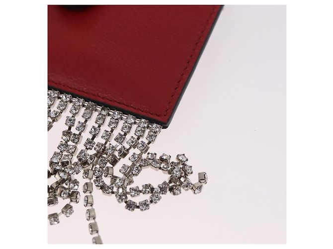 Miu Miu Chain Shoulder Card Case Leather Red Silver Auth 182957SM Silvery - view 9