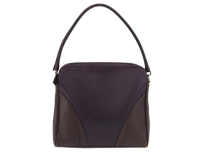 Bolso de Hombro PRADA de Cuero Azul Marino y Plata Auth 184434 - vista 13