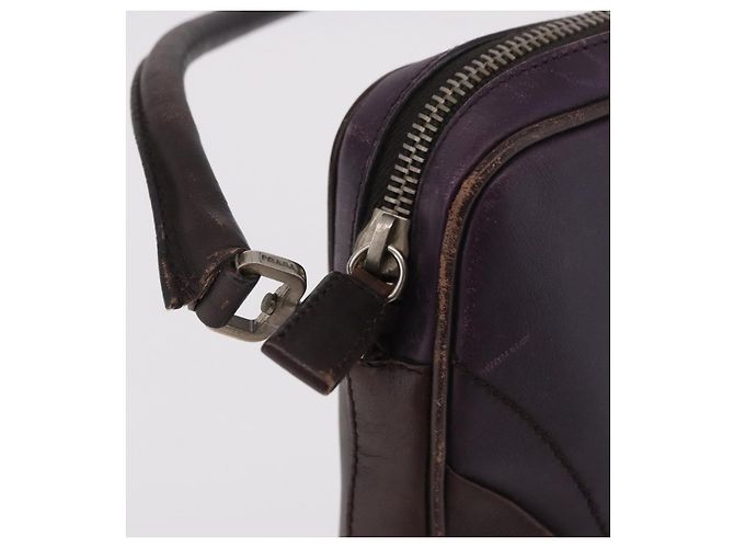 Bolso de Hombro PRADA de Cuero Azul Marino y Plata Auth 184434 - vista 18