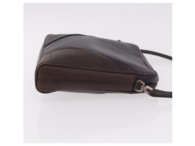 Bolso de Hombro PRADA de Cuero Azul Marino y Plata Auth 184434 - vista 3