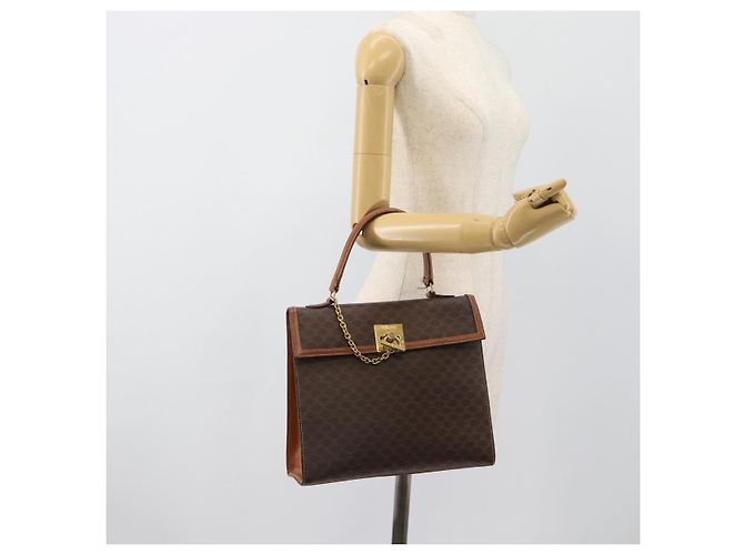 Céline Borsa CELINE Macadam Canvas PVC Pelle Marrone Oro Auth 183407 D'oro - vista 22