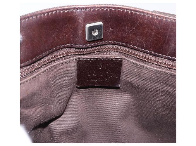 Borsa GUCCI GG Canvas Marrone Scuro Argento 73984 Auth 184439 - vista 10