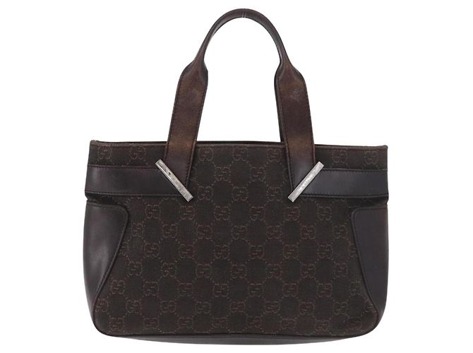 Borsa GUCCI GG Canvas Marrone Scuro Argento 73984 Auth 184439 - vista 13