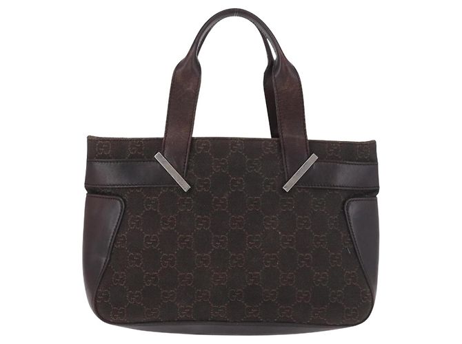 Borsa GUCCI GG Canvas Marrone Scuro Argento 73984 Auth 184439 - vista 2