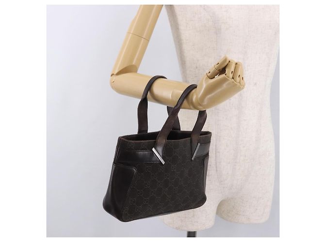 Borsa GUCCI GG Canvas Marrone Scuro Argento 73984 Auth 184439 - vista 21