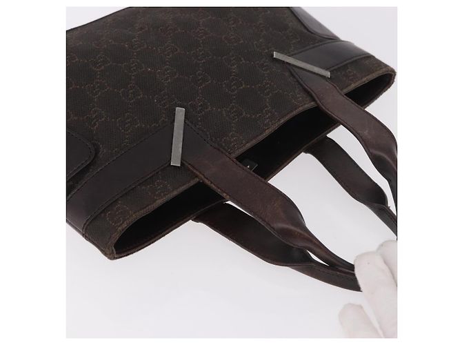 Borsa GUCCI GG Canvas Marrone Scuro Argento 73984 Auth 184439 - vista 6
