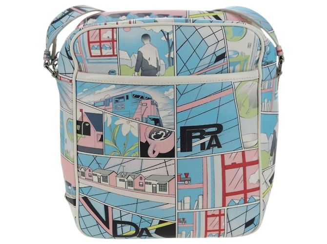 Bolso de Hombro PRADA con Estampado Comic en Cuero Blanco Plata Auth 181914SM - vista 13