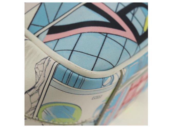 Bolso de Hombro PRADA con Estampado Comic en Cuero Blanco Plata Auth 181914SM - vista 18