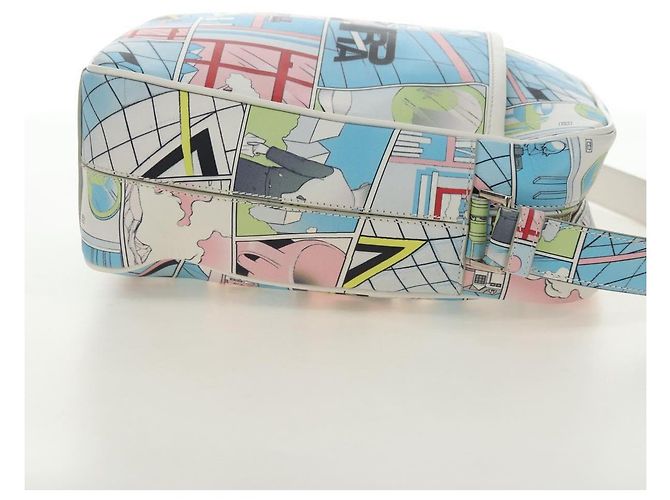 Bolso de Hombro PRADA con Estampado Comic en Cuero Blanco Plata Auth 181914SM - vista 4