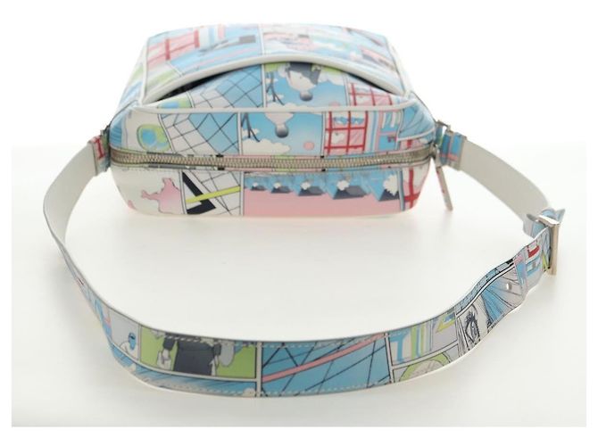 Bolso de Hombro PRADA con Estampado Comic en Cuero Blanco Plata Auth 181914SM - vista 7