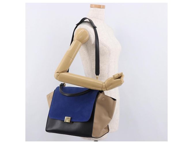 Céline Borsa CELINE Trapeze in pelle 2way Nera Oro Auth 183043 Nero D'oro - vista 26