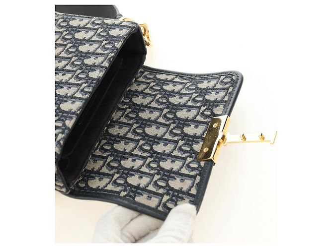 Borsa Christian Dior Trotter Canvas Oblique 30 Montaigne Navy Gold Auth 181920M D'oro Blu navy - vista 19