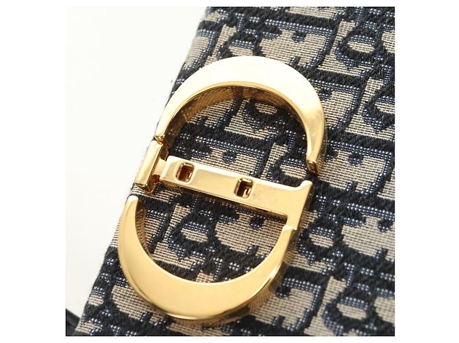 Borsa Christian Dior Trotter Canvas Oblique 30 Montaigne Navy Gold Auth 181920M D'oro Blu navy - vista 21