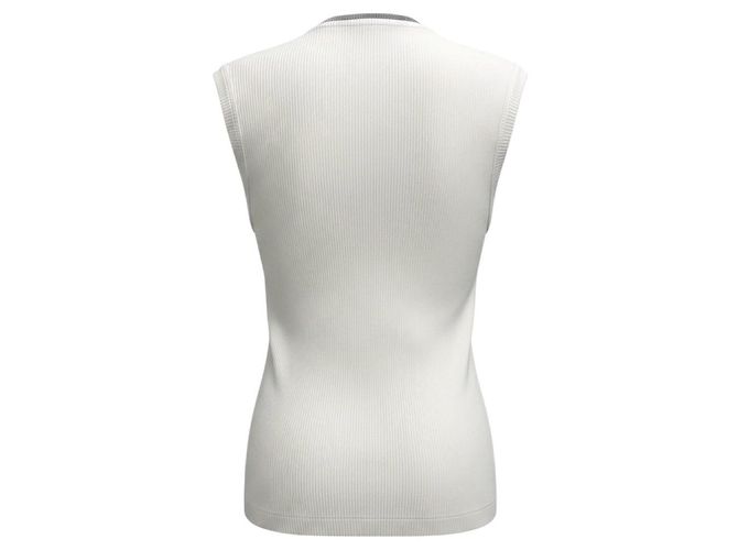 Top de algodón elástico acanalado blanco Brunello Cucinelli con detalle de cadena Monili - vista 2