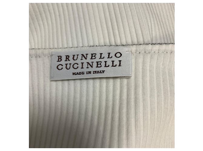 Top de algodón elástico acanalado blanco Brunello Cucinelli con detalle de cadena Monili - vista 3