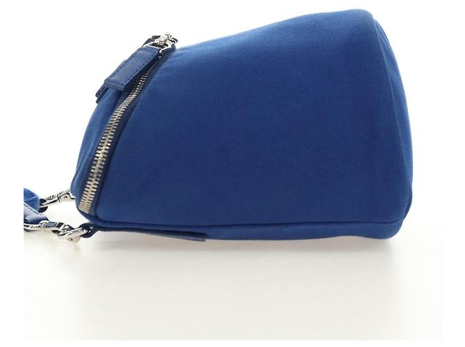 Borsa a tracolla PRADA Tela Blu Argento Auth 182306M - vista 3