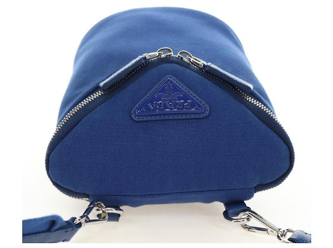 Borsa a tracolla PRADA Tela Blu Argento Auth 182306M - vista 5