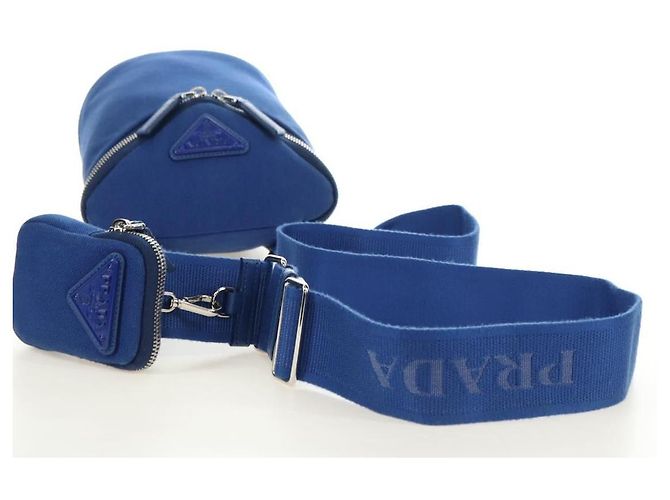 Borsa a tracolla PRADA Tela Blu Argento Auth 182306M - vista 6