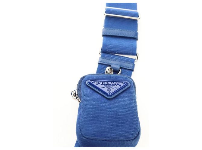 Borsa a tracolla PRADA Tela Blu Argento Auth 182306M - vista 7