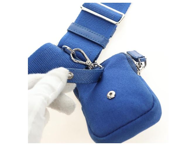 Borsa a tracolla PRADA Tela Blu Argento Auth 182306M - vista 9