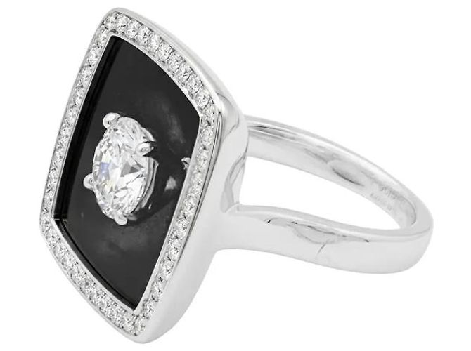 Chanel Ring, "Nuit Noire", Gold, Emaille, 1,01 Karat Diamant - Ansicht 4