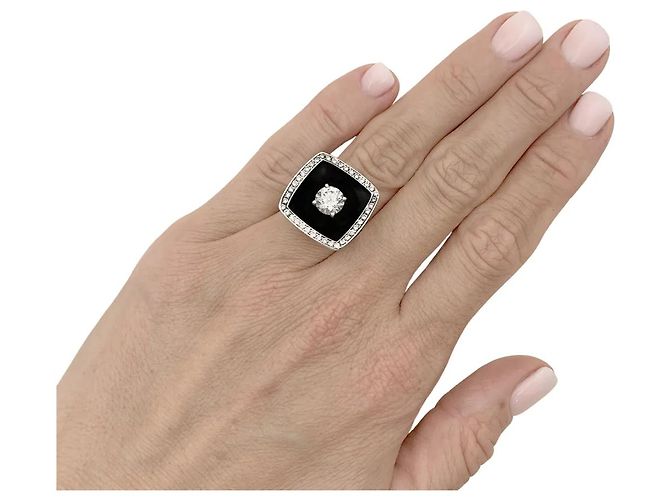 Chanel Ring, "Nuit Noire", Gold, Emaille, 1,01 Karat Diamant - Ansicht 6