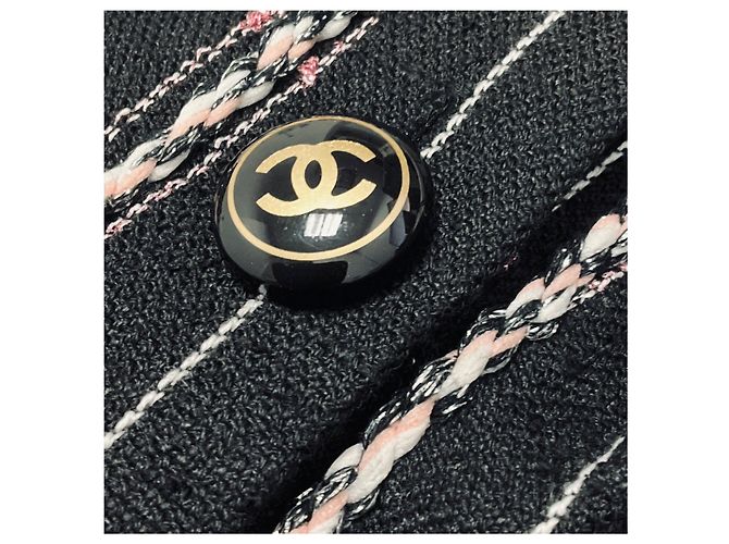 Chaqueta Chanel de lana y lino a rayas Negro / Blanco / Rosa 2023 con botones con logo CC - vista 6