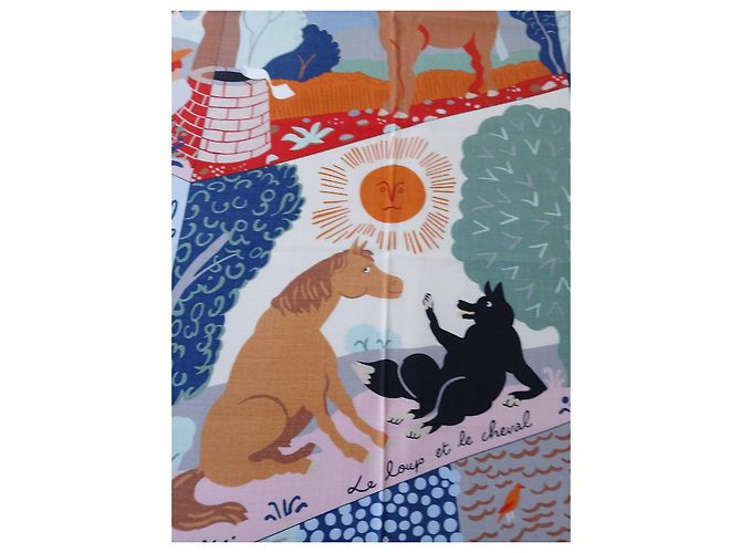 Hermès Sciarpa 140 Le Livre d'Esope Seta e Cashmere Marrone Rosa Bianco Multicolore Beige Verde - vista 4
